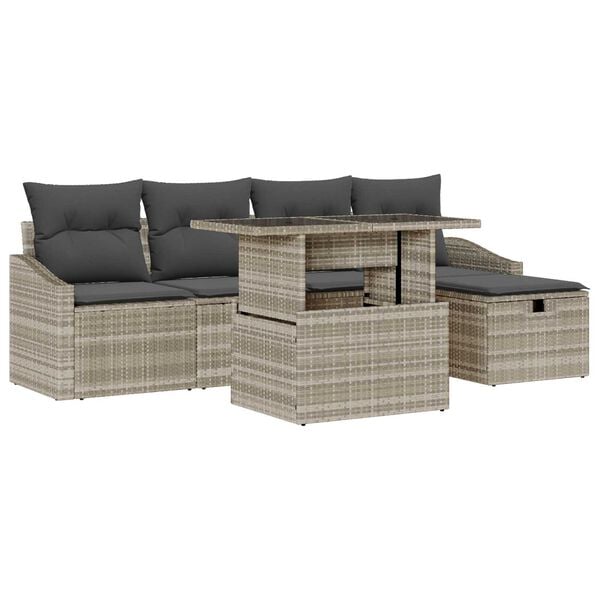 vidaXL Σετ Καναπέ Κήπου με μαξιλάρι 6 pcs Ανοιχτό γκρι Πολυ ράταν