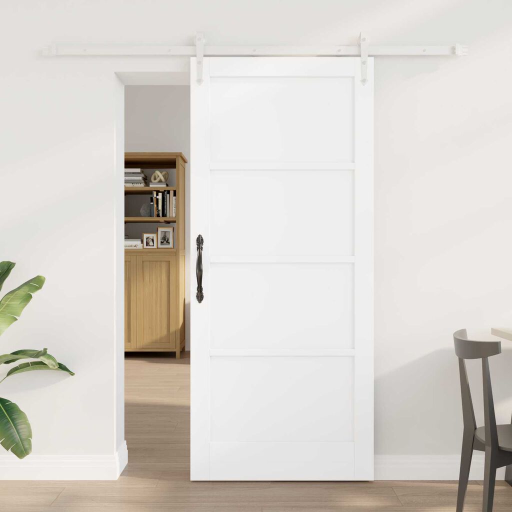 vidaXL Συρόμενη Πόρτα Λευκό 78 x 202 εκ. Μασίφ ξύλο πεύκου και χάλυβας