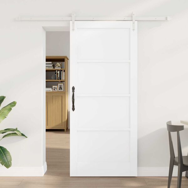 vidaXL Συρόμενη Πόρτα Λευκό 78 x 202 εκ. Μασίφ ξύλο πεύκου και χάλυβας