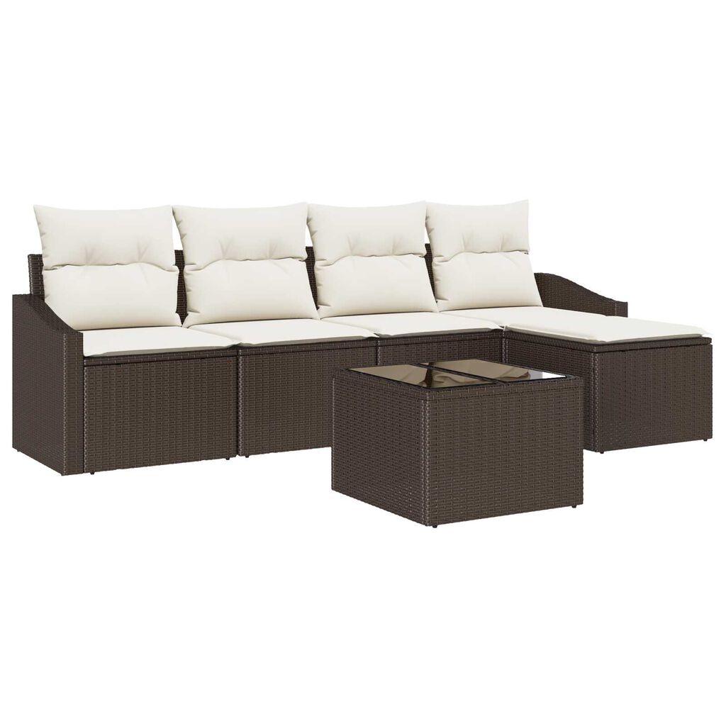 vidaXL Σέτ φαγητού για κήπο με μαξιλάρι 6 pcs Καφέ και Κρέμα