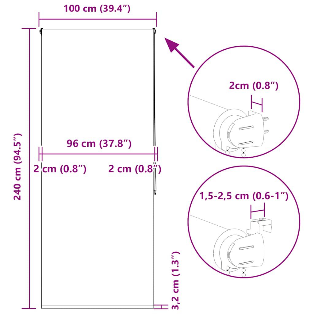 vidaXL Κουρτίνα Μπάνιου Ρολό 100x240 εκ. Πλάτος υφάσματος 96 εκ.