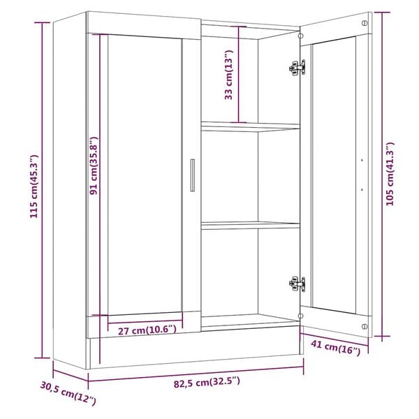 vidaXL Βιτρίνα Καφέ Δρυς 82,5 x 30,5 x 115 εκ. από Επεξεργασμένο Ξύλο