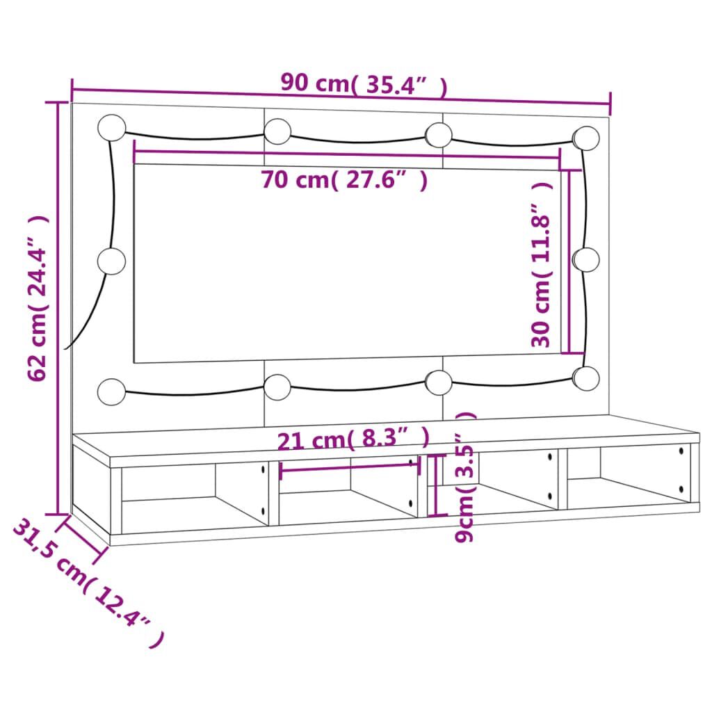 vidaXL Έπιπλο Καθρέπτη με LED Καπνιστή Δρυς 90x31,5x62 εκ.