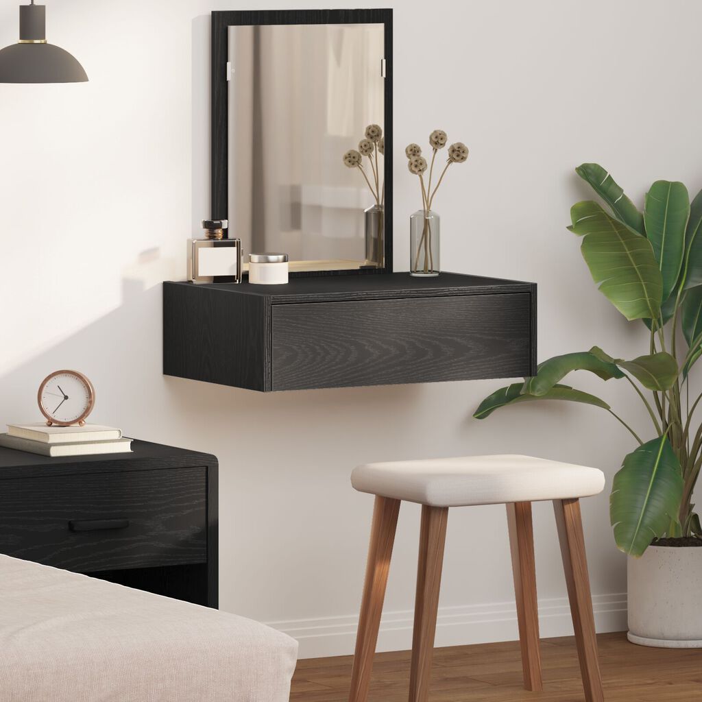 vidaXL Κρεμαστό Τραπέζι Μακιγιάζ Μαύρη Δρυς 60x40x70 εκ
