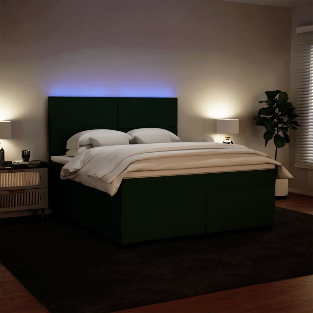 vidaXL Κρεβάτι Boxspring με Στρώμα Σκούρο Πράσινο 180x200εκ. Βελούδινο