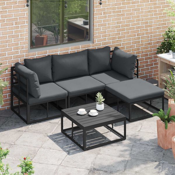 vidaXL Σετ Καναπέ Κήπου 4 pcs Μαύρο 213 x 141.5 x 71 εκ Αλουμίνιο