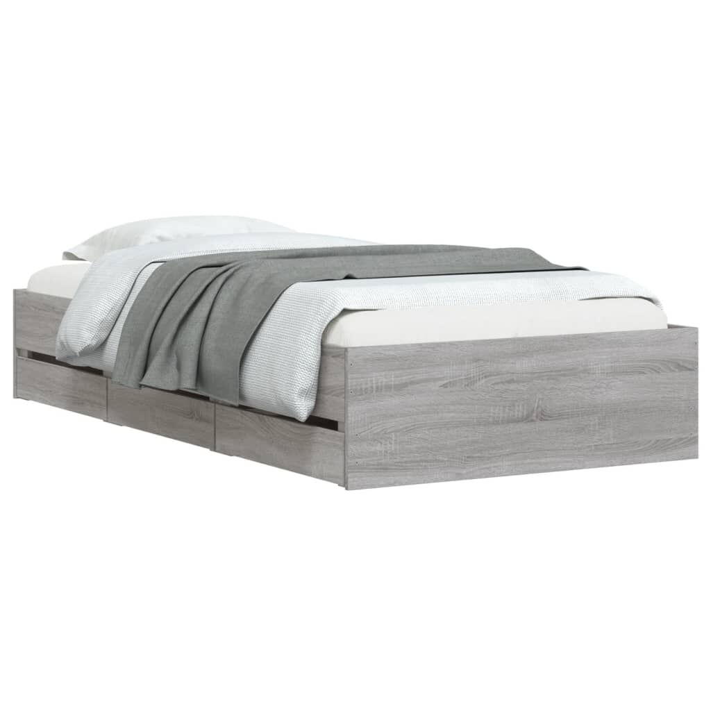 vidaXL Πλαίσιο Κρεβατιού με Συρτάρια Γκρι Sonoma 75x190 εκ. Επεξ. Ξύλο