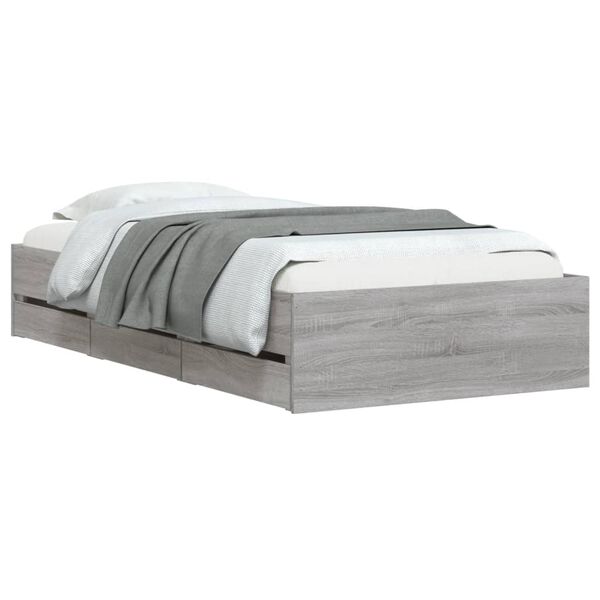 vidaXL Πλαίσιο Κρεβατιού με Συρτάρια Γκρι Sonoma 75x190 εκ. Επεξ. Ξύλο
