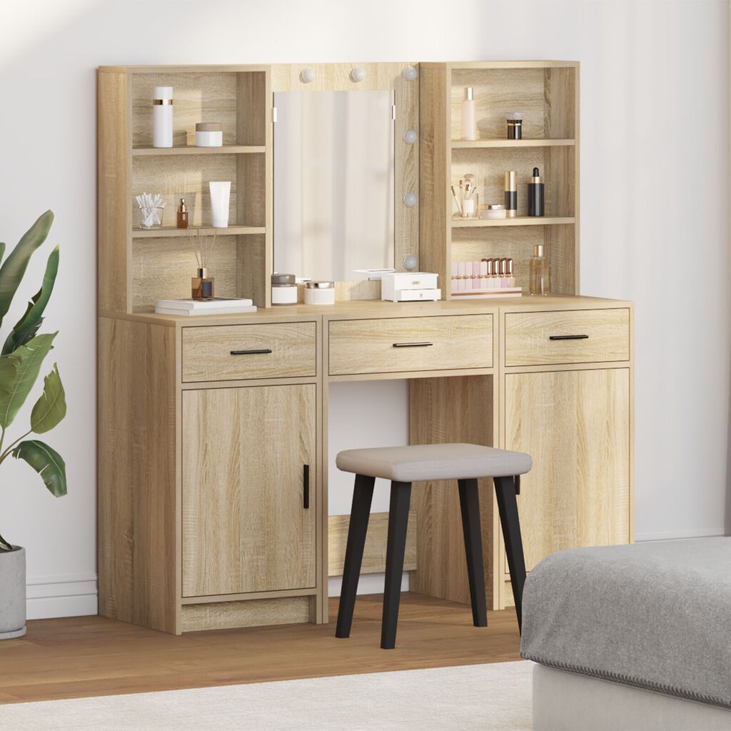 vidaXL Σετ Τραπέζι Μακιγιάζ 3 Τεμαχίων Σονομα Επεξεργασμένο Ξύλο