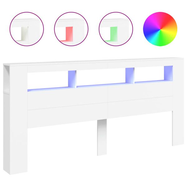 vidaXL Κεφαλάρι Κρεβατιού με LED Λευκό 220x18,5x103,5 εκ Επεξεργ. Ξύλο