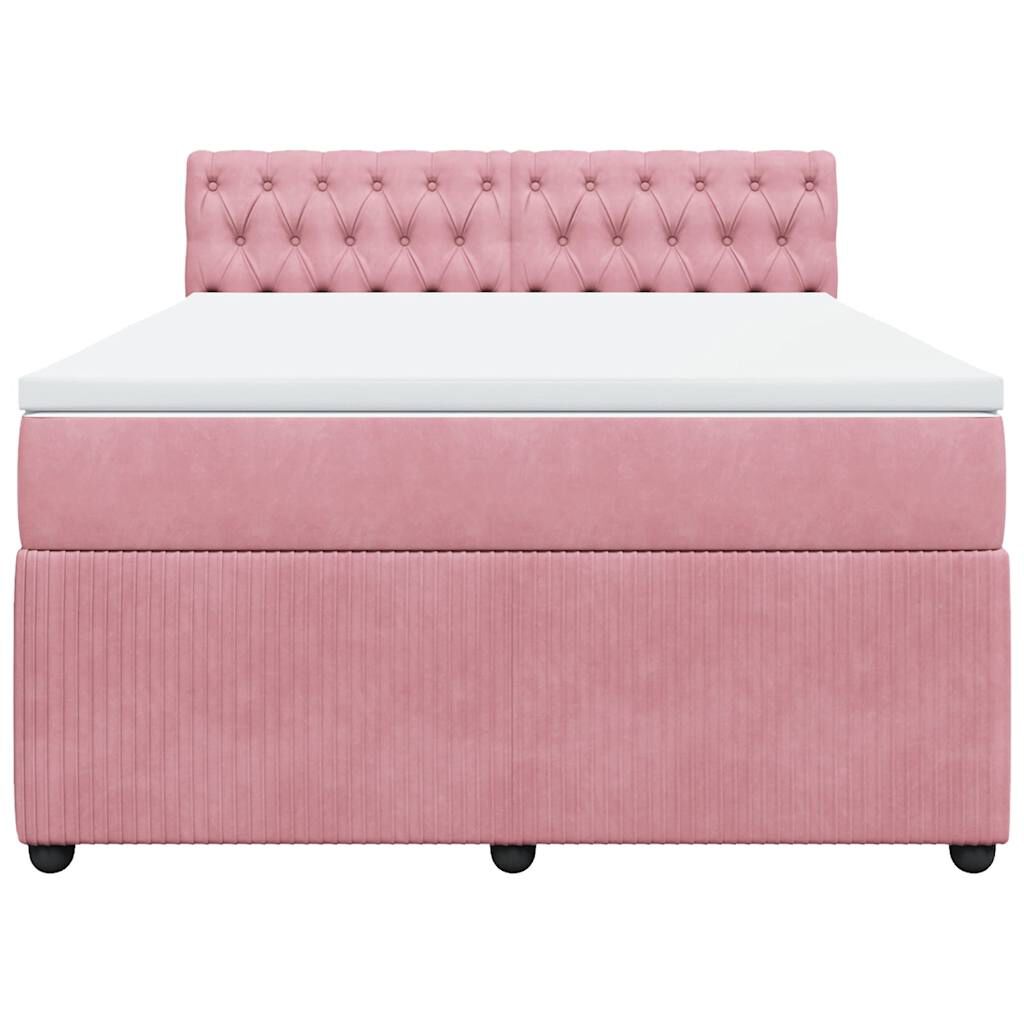 vidaXL Κρεβάτι Boxspring με Στρώμα Ροζ 160x200 εκ. Βελούδινο