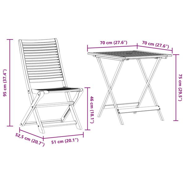 vidaXL Φορητό Σετ Μπιζερί Πτυσσόμενος 3 pcs Καφέ Μασίφ ξύλο ακακίας