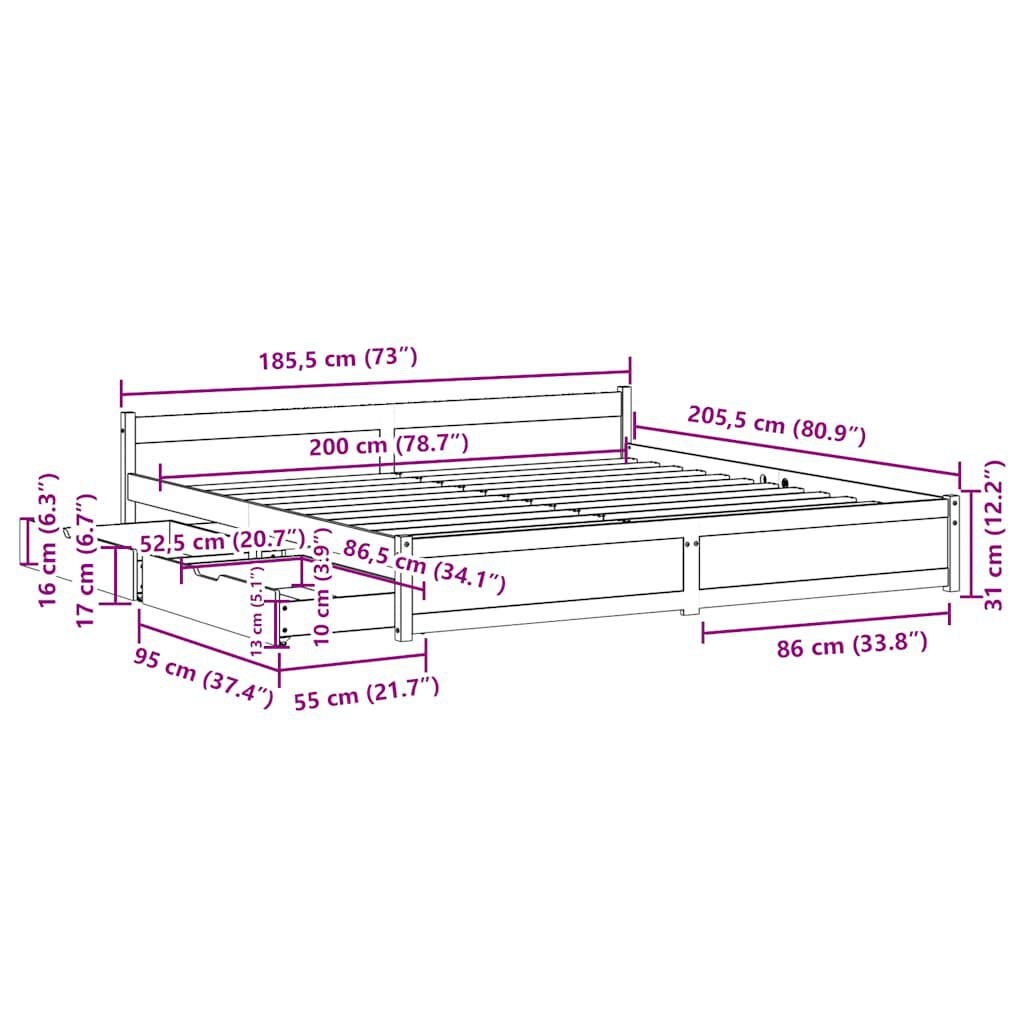 vidaXL Σκελετός Κρεβ. Χωρίς Στρώμα Λευκό 180x200 εκ Μασίφ Πεύκο