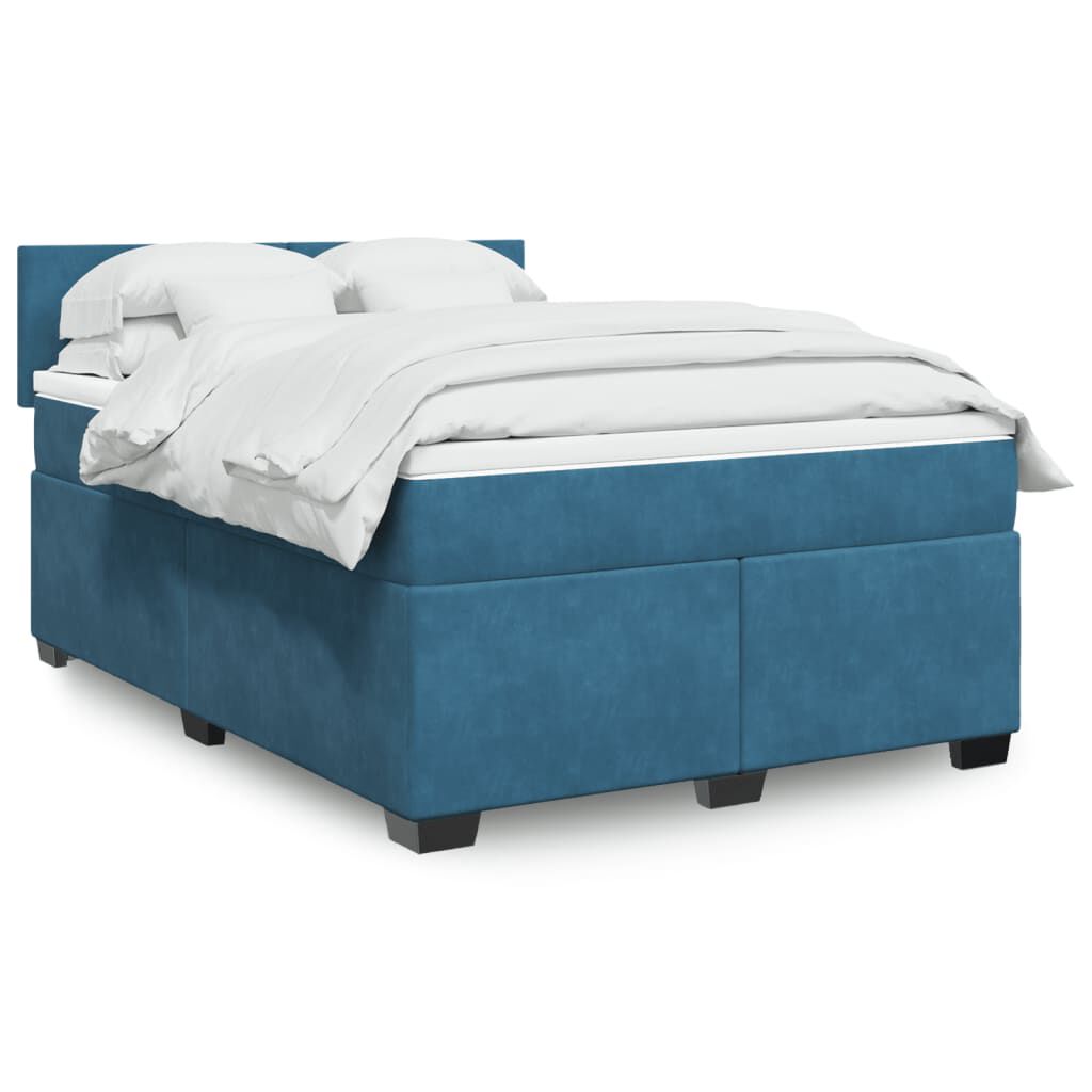 vidaXL Κρεβάτι Boxspring με Στρώμα Μπλε 140x190 εκ. Βελούδινο