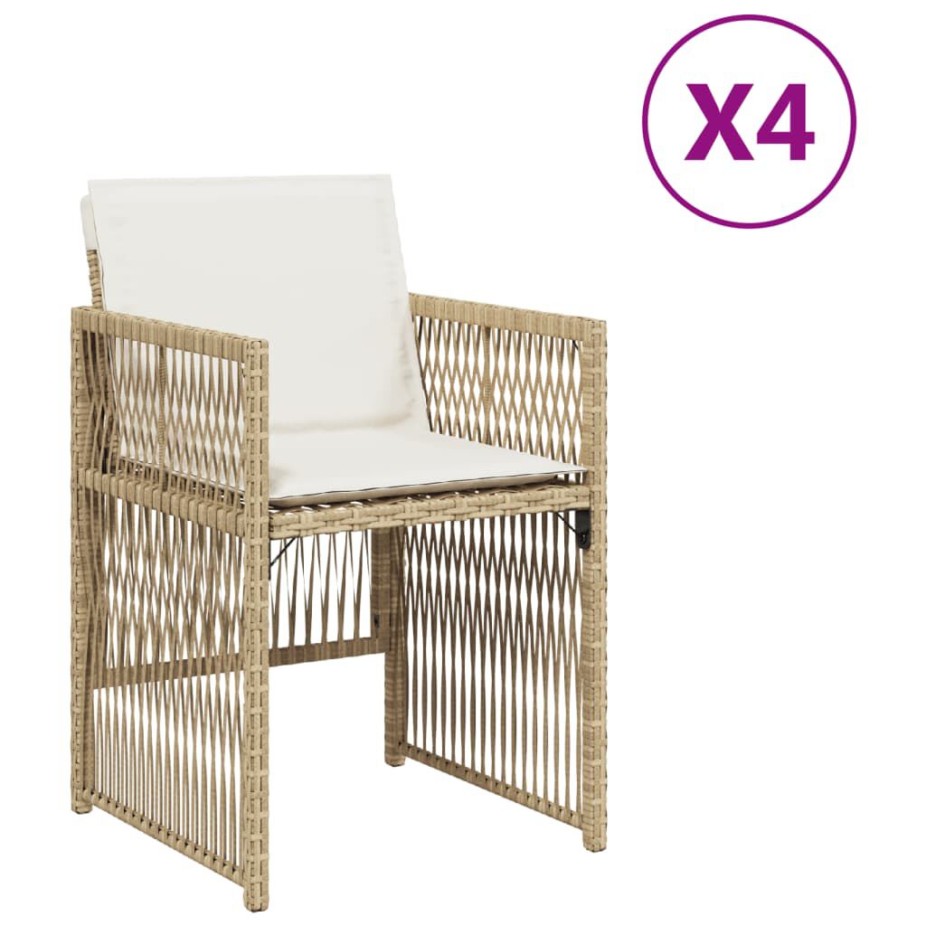 vidaXL Καρέκλες Κήπου 4 τεμ. Μπεζ Συνθετικό Ρατάν με Μαξιλάρια