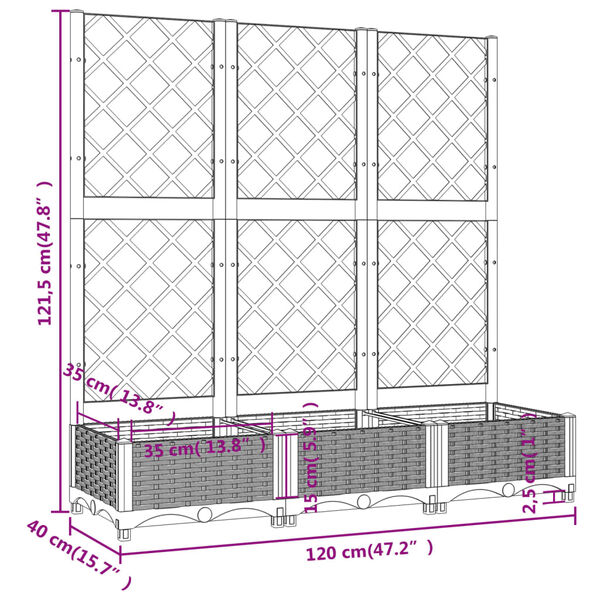 vidaXL Ζαρντινιέρα Κήπου με Καφασωτό Καφέ 120 x 40 x 121,5 εκ. από PP