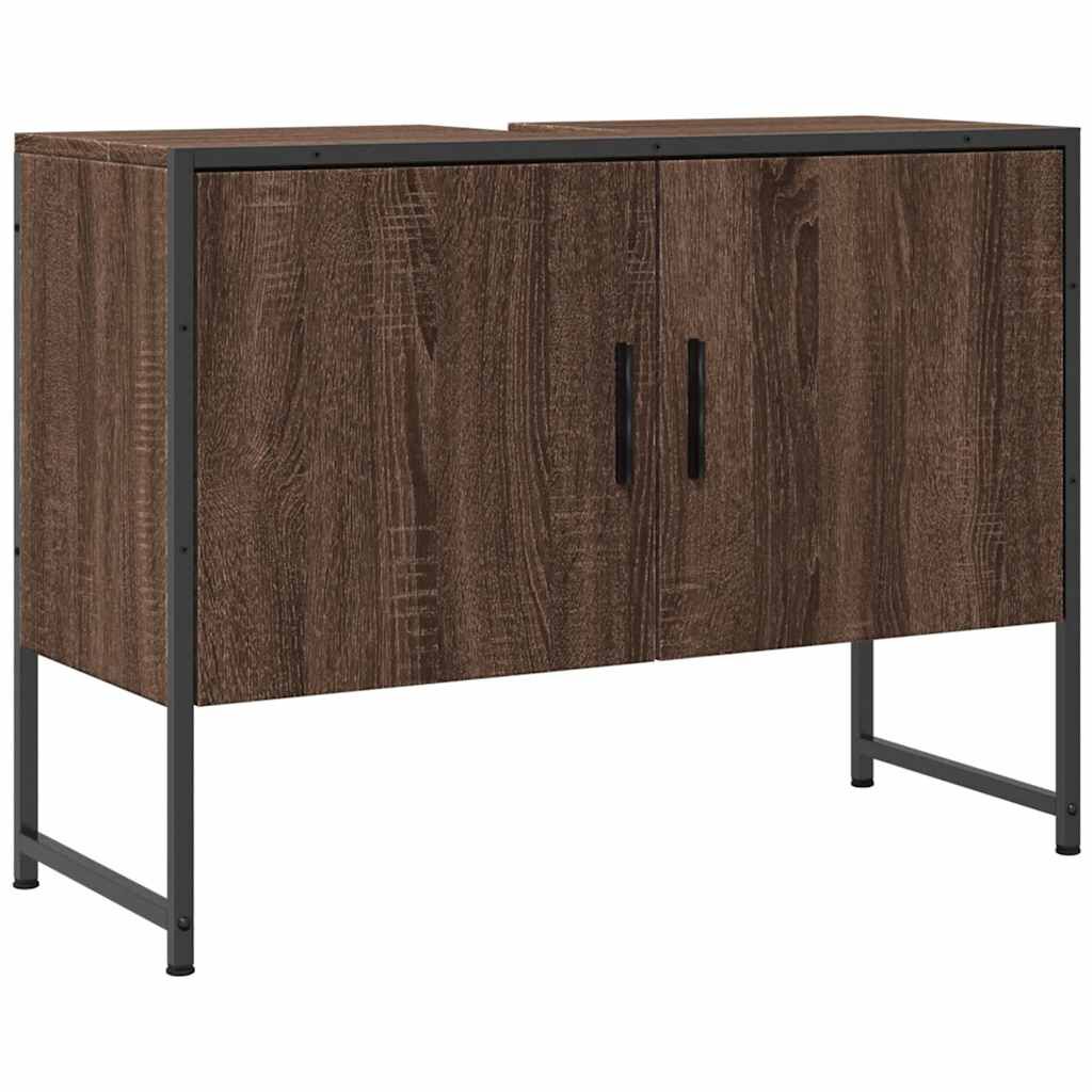 vidaXL Ντουλάπι Μπάνιου Νιπτήρα Καφέ Δρυς 80 x 33 x 60 εκ. Επεξ. Ξύλο