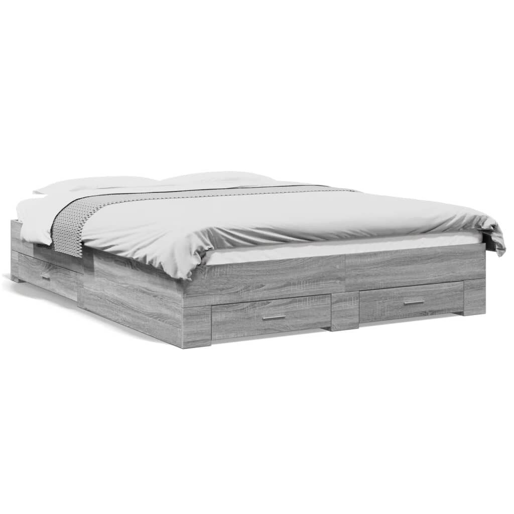 vidaXL Πλαίσιο Κρεβατιού με συρτάρια Γκρι sonoma 140x200εκ. Επεξ. Ξύλο