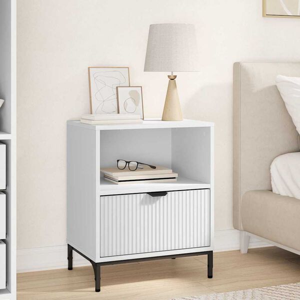 vidaXL Κομοδίνο με συρτάρι Λευκό 49 x 36 x 61 εκ Επεξεργασμένο ξύλο