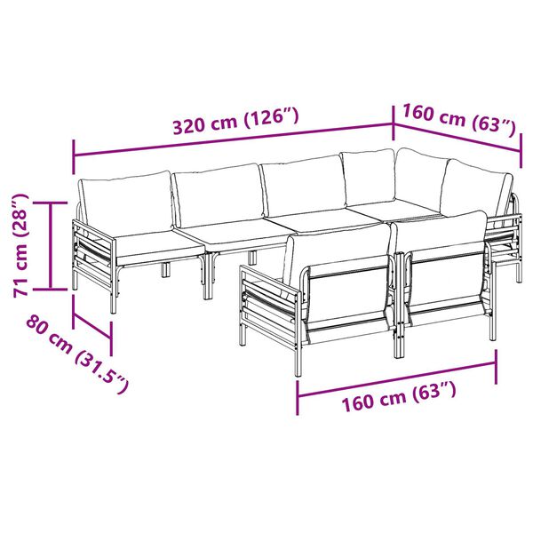 vidaXL Σετ Καναπέ Κήπου με μαξιλάρι με μαξιλάρι 7 pcs Ανθρακί 320 x 160 x 71 εκ