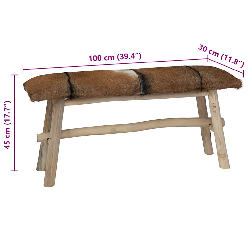 vidaXL Παγκάκι από Γνήσιο Δέρμα / Ξύλο Teak