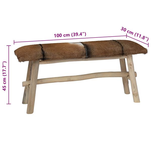 vidaXL Παγκάκι από Γνήσιο Δέρμα / Ξύλο Teak