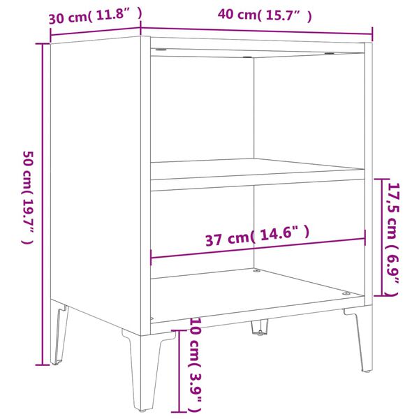 vidaXL Κομοδίνο Καπνιστή Δρυς 40 x 30 x 50 εκ. με Μεταλλικά Πόδια