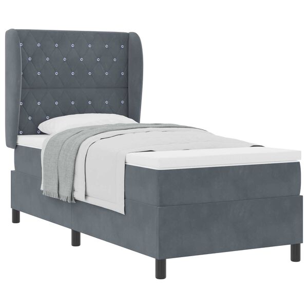 vidaXL Κρεβάτι Box Spring με Στρώμα Σκοτεινό Γκρι 90x190 εκ Βελούδο