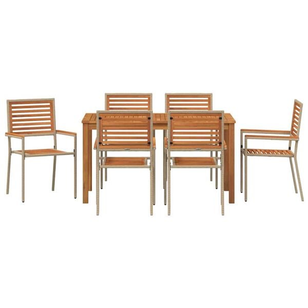 vidaXL Σέτ φαγητού για κήπο 7 pcs Μπεζ Πολυ ράταν