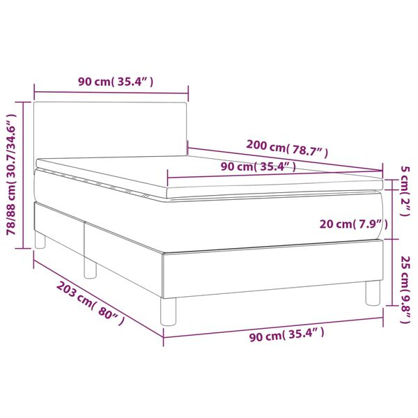 vidaXL Κρεβάτι Boxspring με Στρώμα Καπουτσίνο 90x200εκ.από Συνθ. Δέρμα