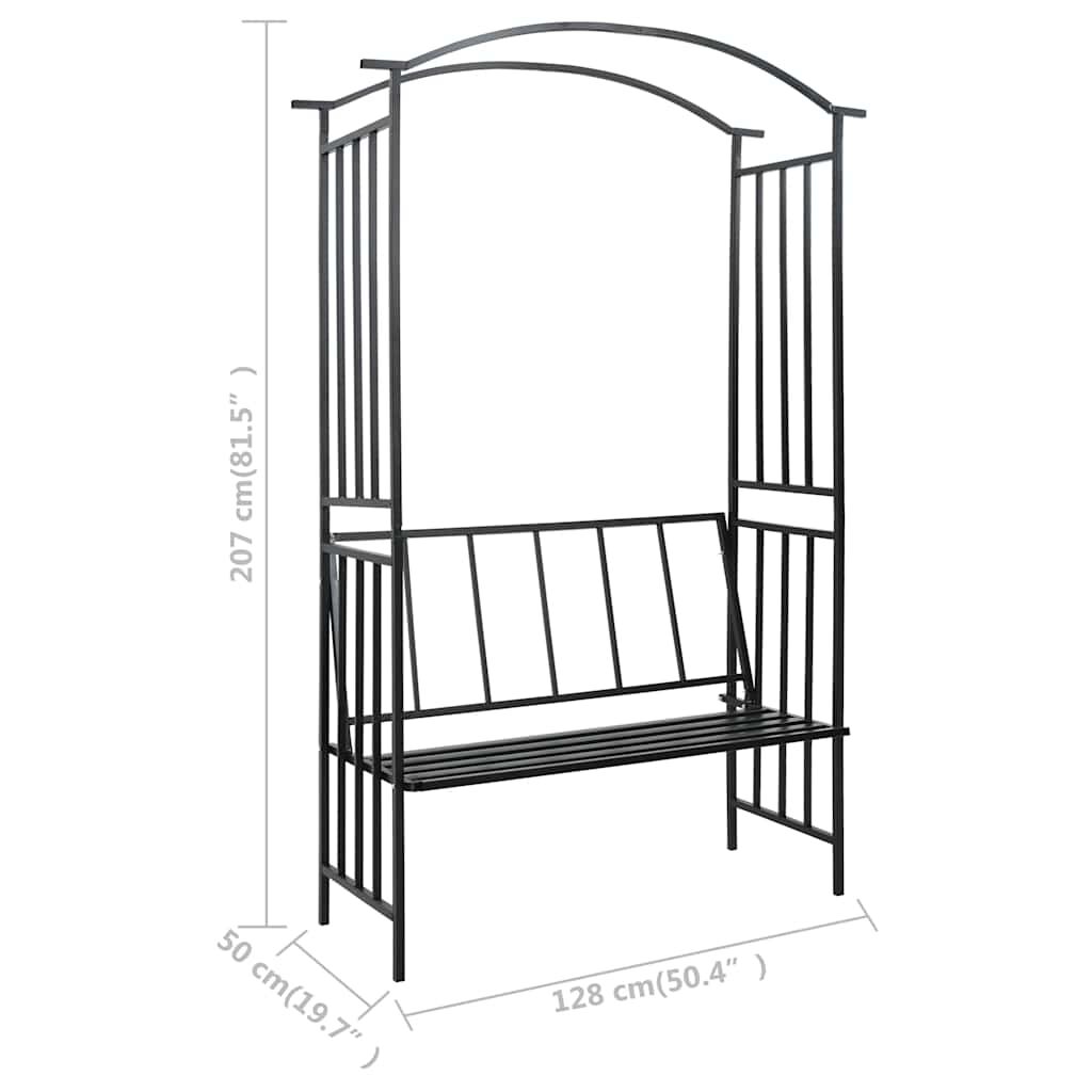 vidaXL Αψίδα Κήπου με Παγκάκι Μαύρη 128 x 50 x 207 εκ. Σιδερένια