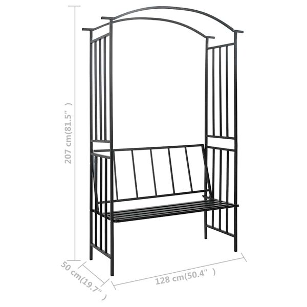 vidaXL Αψίδα Κήπου με Παγκάκι Μαύρη 128 x 50 x 207 εκ. Σιδερένια