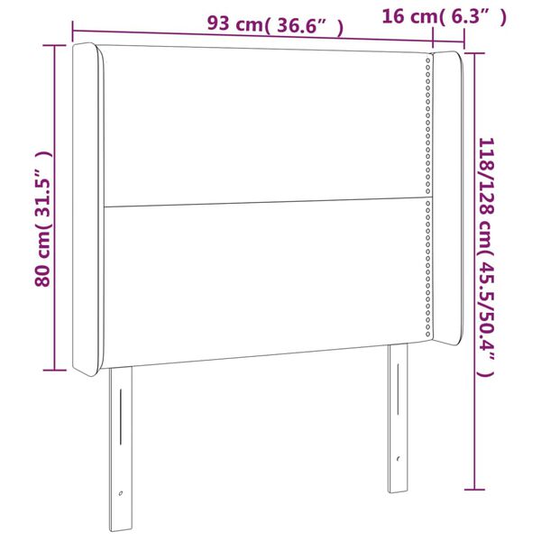 vidaXL Κεφαλάρι Κρεβατιού LED Σκούρο Καφέ 93x16x118/128 εκ.Υφασμάτινο