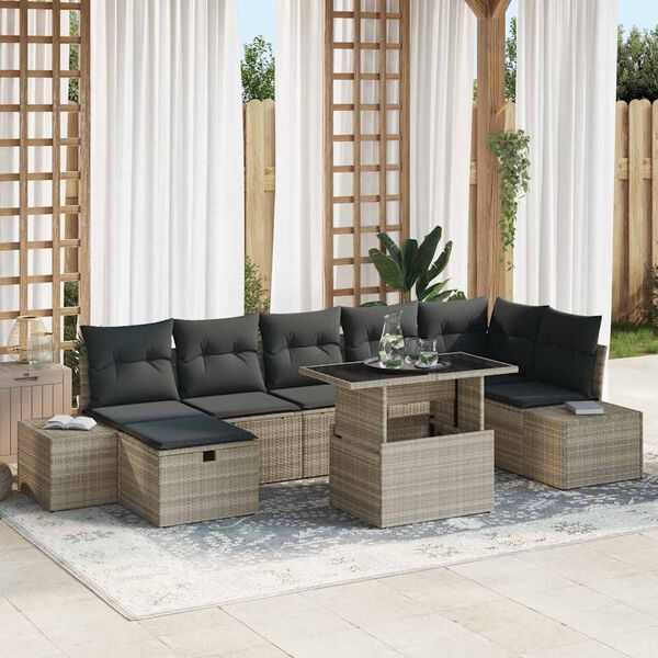 vidaXL Σετ Καναπέ Κήπου 8 pcs Ανοιχτό γκρι συνθετικό ρατάν