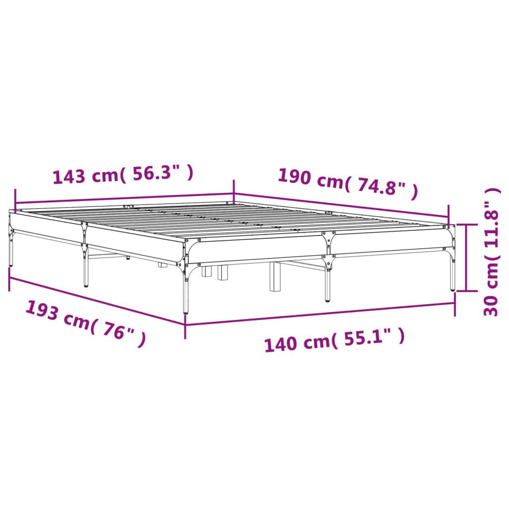vidaXL Πλαίσιο Κρεβατιού Μαύρο 140 x 190 εκ. Επεξ. Ξύλο & Μέταλλο