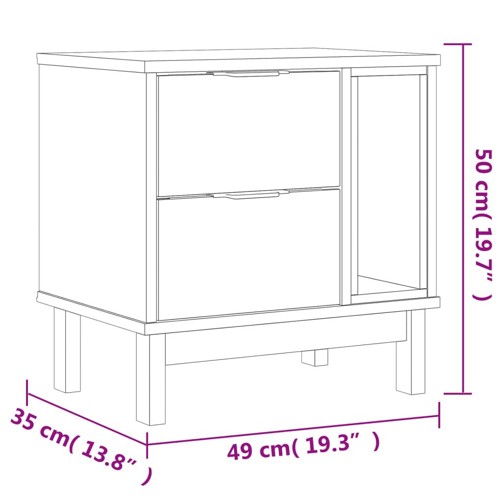 vidaXL Κομοδίνο FLAM 49 x 35 x 50 εκ. από Μασίφ Ξύλο Πεύκου