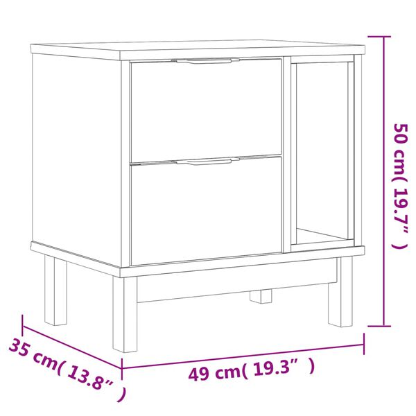 vidaXL Κομοδίνο FLAM 49 x 35 x 50 εκ. από Μασίφ Ξύλο Πεύκου