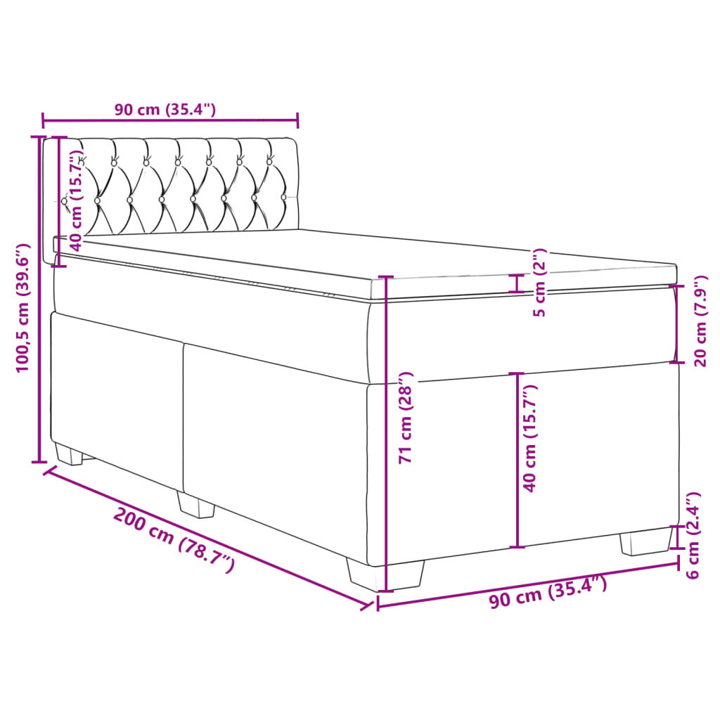 vidaXL Κρεβάτι Boxspring με Στρώμα Μαύρο 90x200 εκ. Υφασμάτινο