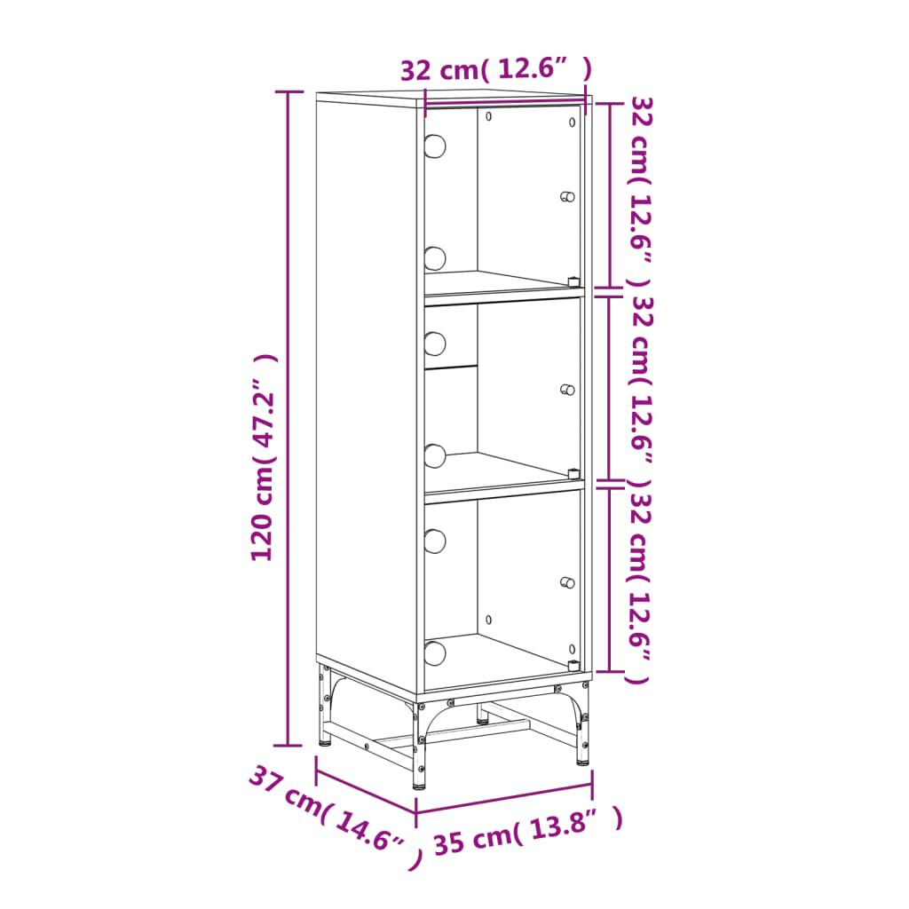 vidaXL Ντουλάπι Λευκό 35 x 37 x 120 εκ. με Γυάλινες Πόρτες