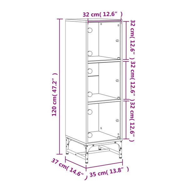 vidaXL Ντουλάπι Λευκό 35 x 37 x 120 εκ. με Γυάλινες Πόρτες