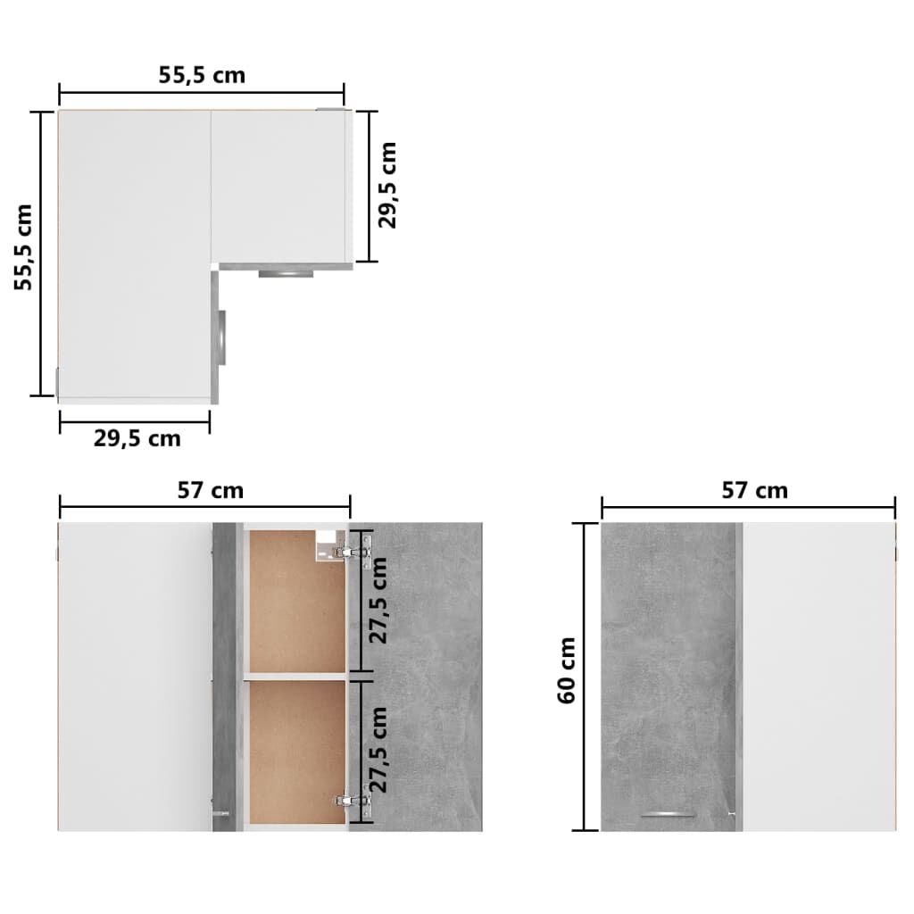 vidaXL Ντουλάπι Γωνία Κρεμαστό Lyon Γκρι Σκυρ. 57x57x60εκ. από
