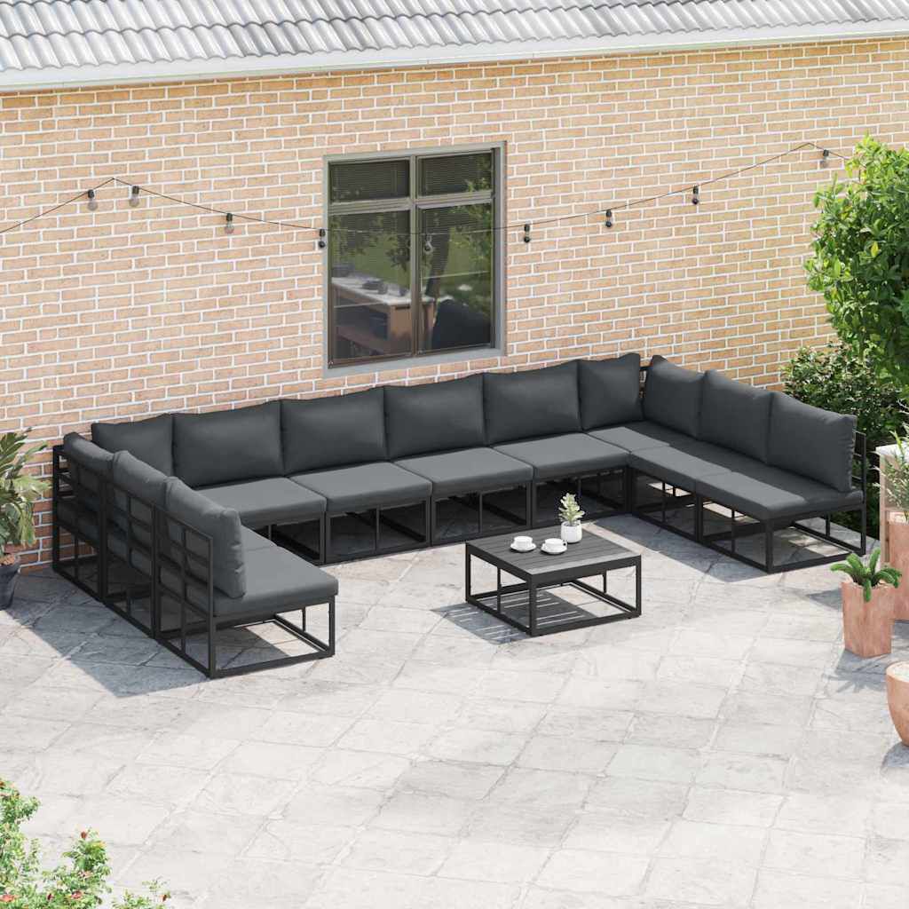 vidaXL Σετ Καναπέ Κήπου με μαξιλάρι 10 pcs Μαύρο Αλουμίνιο