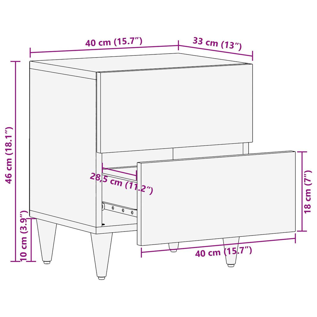 vidaXL κομοδίνο 40x33x46 εκ. Μασίφ ξύλο μάνγκο