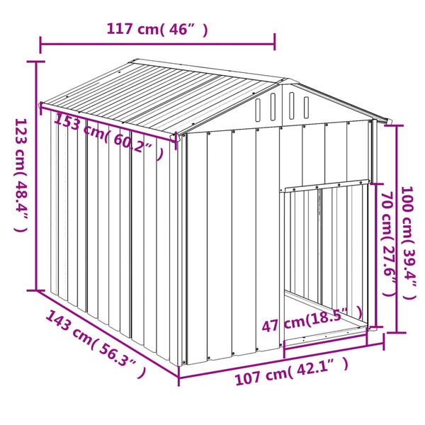 vidaXL Σπιτάκι Σκύλου με Οροφή Ανθρακί 117x153x123 εκ. Γαλβαν. Χάλυβας