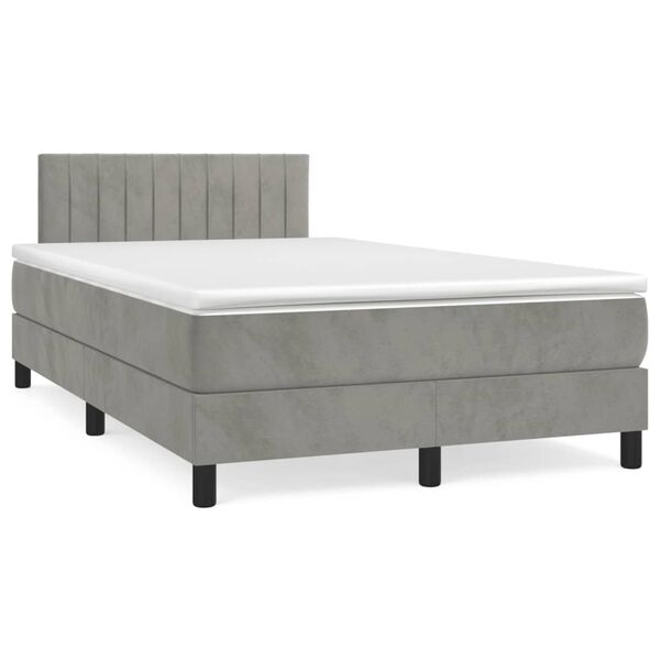 vidaXL Κρεβάτι Boxspring με Στρώμα Ανοιχτό Γκρι 120x190 εκ. Βελούδινο