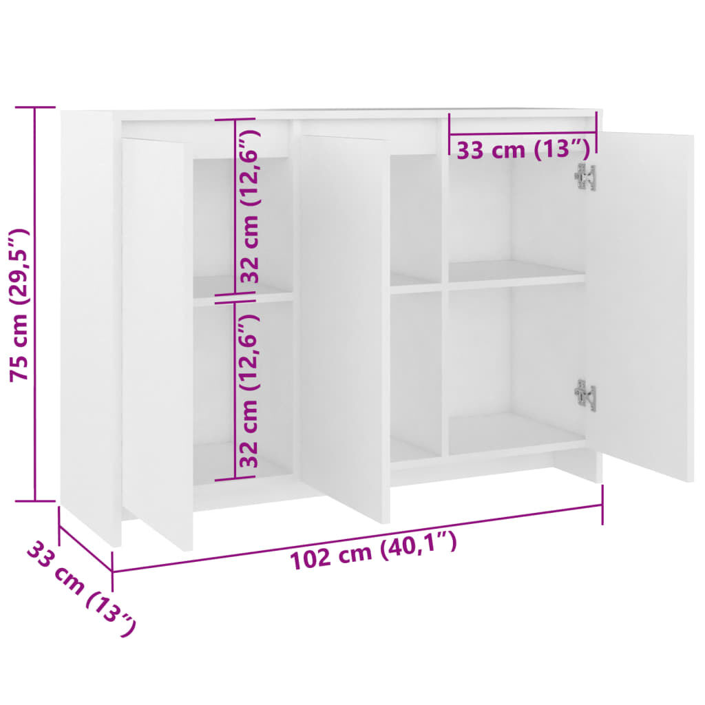 vidaXL Μπουφές Λευκός 102 x 33 x 75 εκ. από Επεξ. Ξύλο