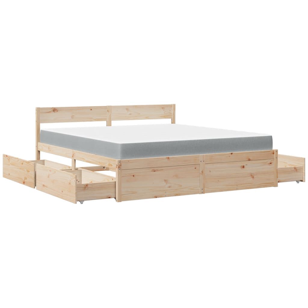 vidaXL Κρεβάτι με Συρτάρια και Στρώμα 180x200 εκ. Μασίφ Ξύλο Πεύκου