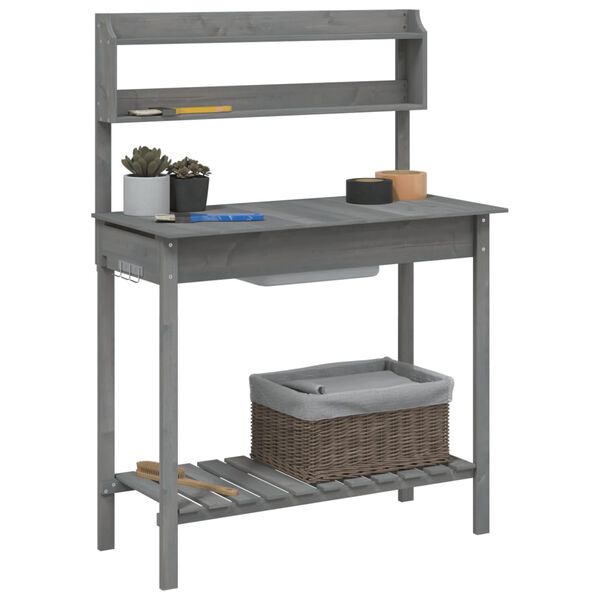vidaXL Τραπέζι για Γλάστρες+Νεροχύτη Γκρι 147,5x44x139,5εκ Μασίφ Ελάτη