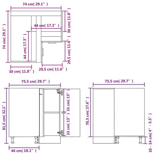 vidaXL Ντουλάπι Δαπέδου Γωνιακό Lyon Sonoma Δρυς 75,5x75,5x81,5 εκ.