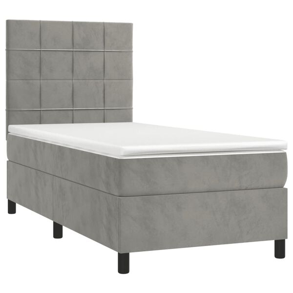 vidaXL Κρεβάτι Boxspring με Στρώμα Ανοιχτό Γκρι 90x200 εκ. Βελούδινο